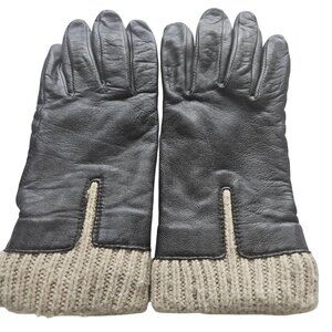 Danier Brown Leather Gloves With Knit Cuff Genuine Leather Polyester Lining Wint